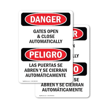 Signmission Gates Open And Close Automatically Bilingual, 3.5 in W x Rectangle, Vinyl Decal OS-2PACK-DS-D-35-VS-1282